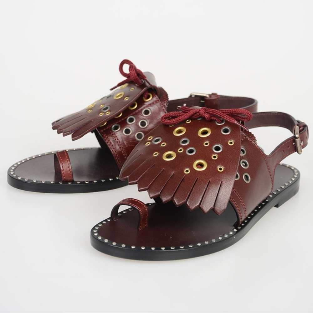 BURBERRY KILTIE FRINGE LEATHER SANDALS - Picture 2 of 16